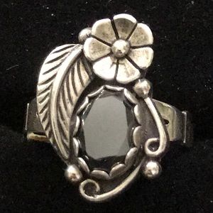 Vintage Hematite Stone Navajo Sterling Silver Ring